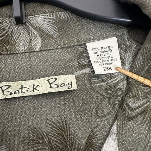 Batck Bay Hawaiian Shirt Mens 2XB Green Rayon Palm Tree Short Sleeve Button Up - Picture 2 of 5